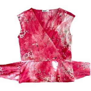 Papaya mesh pink cherry blossom top w back tie detail